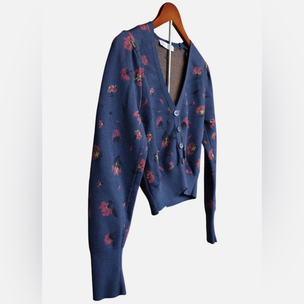 Zara Floral Knit Cropped Cardigan V Neck Button Front Colorful Chic Blue Small - Picture 8 of 15